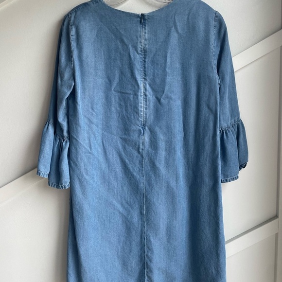 Zara Chambray Ruffle 3/4 Sleeve Light Denim Mini Dress Size M - Picture 8 of 12